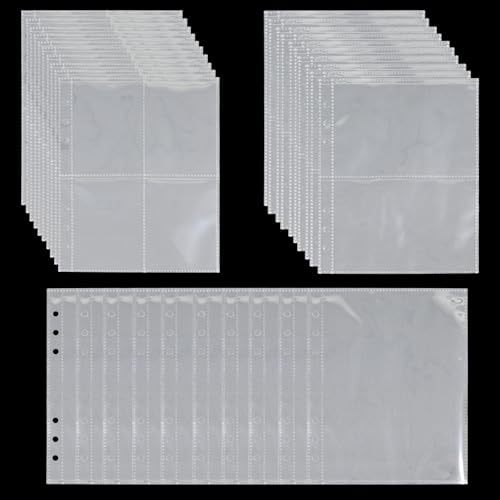 urmetimern 30 Pcs Binder Pockets 1/2/4 Pocket Card Sleeves for 6 Ring A5 Binder Ultra-Clear Double Sided Album Page Protector Plastic Sleeves for Photo