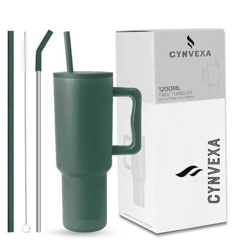 Image of CYNVEXA Personalized with Your Name, Tumbler with lid and Straw 1200ML Cup Stainless Steel Vacuum Insulated Tumbler for Water, Iced Tea or Coffee 1.2L Office Gym Travelling (Forest Green)