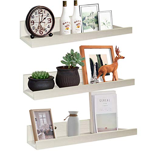 Calenzana 16 Inch Floating Shelves for Wall Set of 3, Wall Mounted Wooden Picture Ledge Shelf for Living Room Bathroom Bedroom Kitchen Office, Creamy White