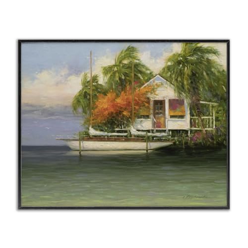 Tropical Seaside House Boat, 24 x 30 Inch Framed Giclée Print