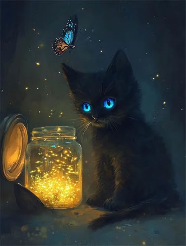 Peinture par numéros chat papillon kit acrylique grand format 90x120cm