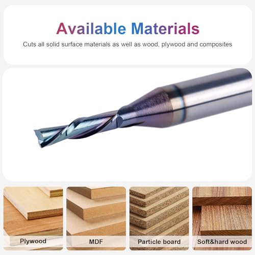 Image of SpeTool 1 /8 Inch Downcut CNC Router Bits 1 /4 Inch Shank with Extra Long Life Coating, Carbide Spiral Down Cut End Mill Slot Cutting Router Bit for Woodworking