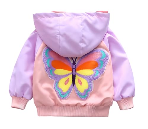 Vinmin Girls Hooded Jacket Butterfly Zip Coat Little Girls Jacket Lightweight Adorable Outerwear For Spring & Autumn (Pink)3