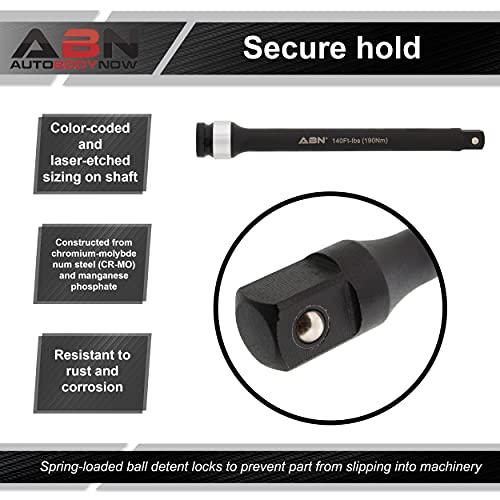 Abn 1/2In Drive 8In Long Torque Socket Extension Bar, 140 Ft/Lb Cr-Mo With Silver Color-Coded Aluminum Ring #TOP3