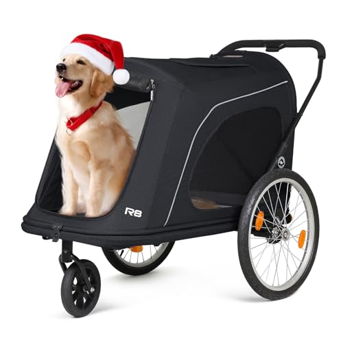 Beberoad Pets R8 Extra Large Foldable Pet Stroller, Dog Stroller & Pet Trailer for Large Dogs Under 100 lbs, Unmovable, Disabled & Pregnant Dogs - Conveniently Carriable by Bike and Car, Black