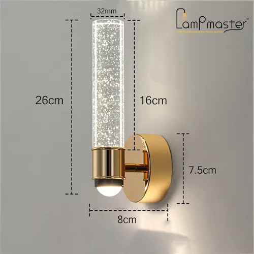 Image of Lampmaster Luxury Crystal Bubble Wall Light | Gold Finish LED Sconce with 3 Color Modes | Modern Up /Down Mount Wall Lamp for Interior Decoration, Living Room, Bedroom, Hall, Home Decor | Pack of 1