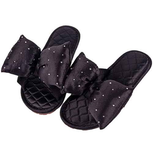 Women’s Summer Slippers: Open-Toe Flat Bedroom Slippers with Delicate Bow Accents, Perfect for Indoor Comfort. Available in Black & Stylish Colors for Seasonal Relaxation (Adult, Women, Medium, 7-8)
