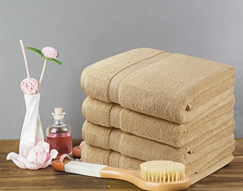 Image of Towel and Linen Mart 4 Pieces Bath Towel Sets - Beige - Soft Feel Luxurious,Quick Dry, Extra Absorbent, 100% Ring Spun Cotton 600 GSM (27 x 54)