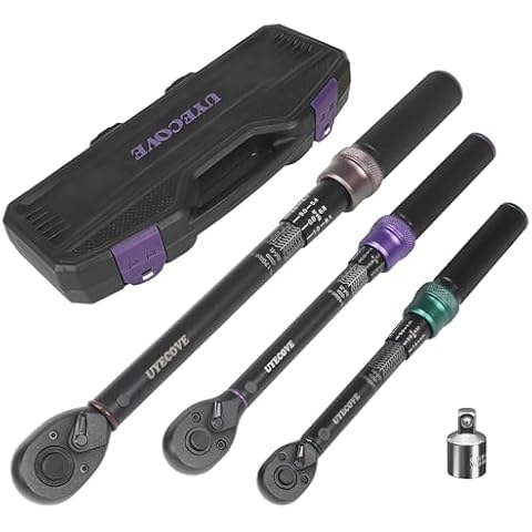 UYECOVE 1/4 3/8 1/2-inch Drive Click Torque Wrench, 4Pcs Torque Wrench Set 20-240 in.lb, 5-45 ft.lb, 20-160 ft.lb，Adjustable Torque Wrench Set for Bike, Motorcycle, Car Maintenance Cover