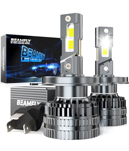 BEAMFLY Ampoules Auto LED H4 HB2 9003 Canbus 130W 48000LM 6000K Lumières Blanches, Kit de Conversion de phares de Voiture, Feu de Croisement 12V, Tube épais...