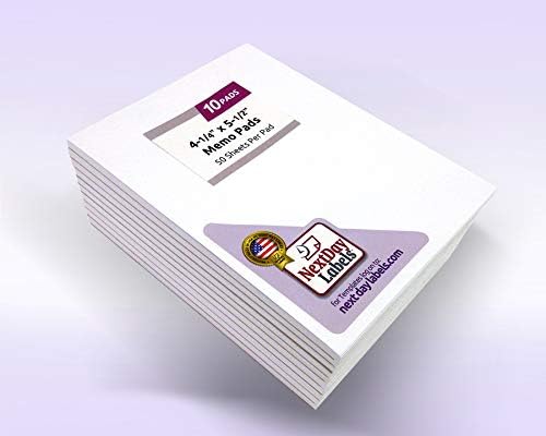Next Day Labels Memo Pads - Note Pads - Scratch Pads - Writing pads - 10 Pads with 50 sheets in Each Pad (4.25 x 5.5 inches)