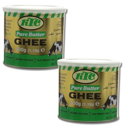 KTC Pure Butter Ghee 500 g x 2 | Pack de 2 Mantequilla Clarificada | Ideal para Cocina India, Asiática y Tradicional | Perfecta para Freír, Saltear, Hornear y Cocinar a Altas Temperaturas | Total 1 kg