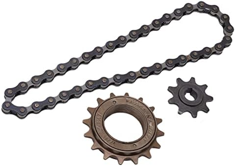 Miniatura 5 de VBESTLIFE Rueda libre de una sola velocidad y cadena iluminada, 16 dientes rueda libre 9 dientes piñón 38 secciones cadena para montaña