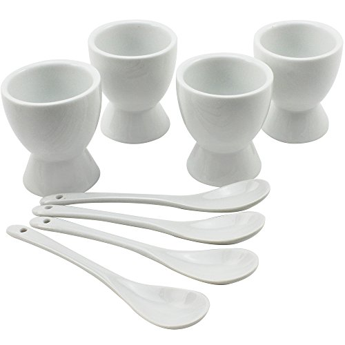 com-four® 8-teiliges Eierbecher-Set aus Porzellan - Eierbecher und Löffeln in weiß - Küchenzubehör (08-teilig)