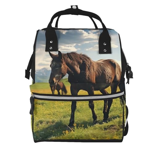 Sac à dos à langer femme grand volume motif chevaux sauvages pour maman moderne
