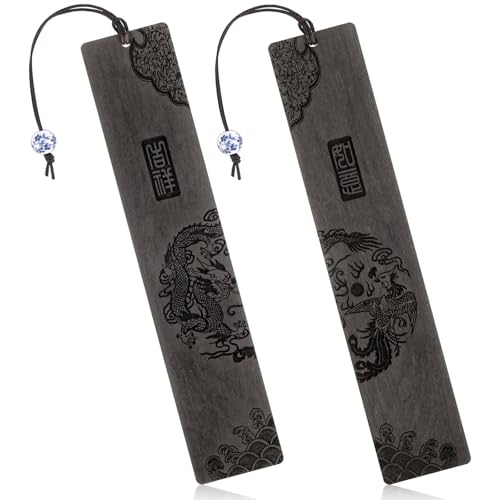 WJIAAA Holz Lesezeichen für Buchliebhaber,2 Stück handgefertigte Lesezeichen Schnitzerei natürliche Bastel Vintage Als Paar konzipiert Grauschwarz Lesezeich für Leser Lehrer Männer Frauen