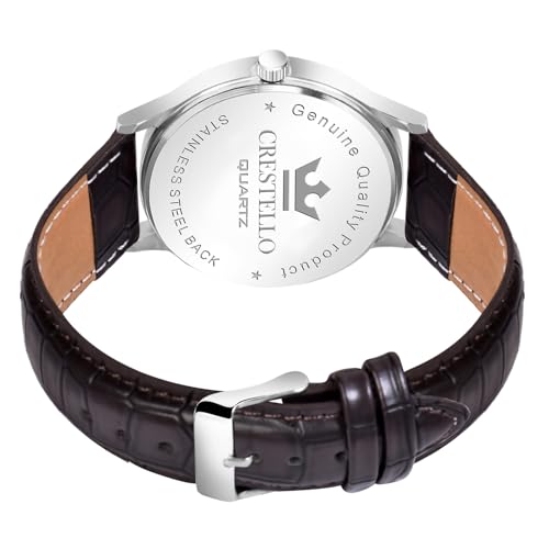 Image of CRESTELLO Faux Leather Strap Analog Wrist Watch for Men (Black /Blue /Green /Brown /Silver Dial) | CR-WT044