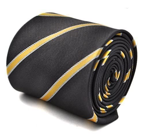 Sponsored Ad – grey and yellow club striped tie with floral design to rear, 147cm length necktie ideal for office, weddings, formal occasions and dinner parties, classic 8cm width