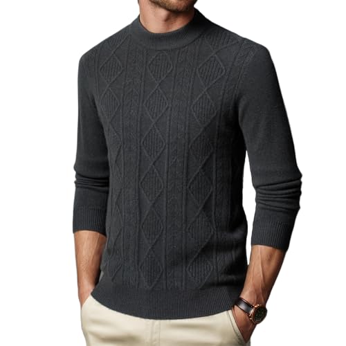 Mens Mock Turtleneck Sweater Autumn and Winter Warm Long Sleeves 100% Wool Classic Basic Twisted Sweater Pullover