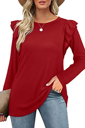 Womens Tops And Blouses Trendy Long Sleeve Christmas Shirts For Women Maroon Xl #TOP1