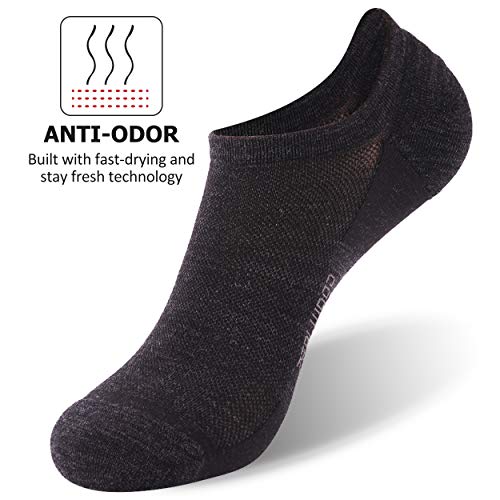 No Show Socks,Zealwood Women Non Slip Ankle Athletic Running Golf Tennis Socks Moisture Wicking No Show Merino Wool Socks For Men Summer Low Cut Wool Socks Sports Socks Gifts 3 Pairs-Black L #TOP4