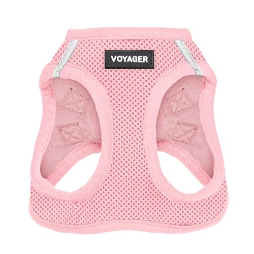 Voyager Step-in Air Dog Harness – All Weather Mesh, Reflective, No Pull Harness for Small, Medium Dogs, Cats – Secure with Hook & Loop Fastener, Buckle, Double D-Rings – Pink, S
