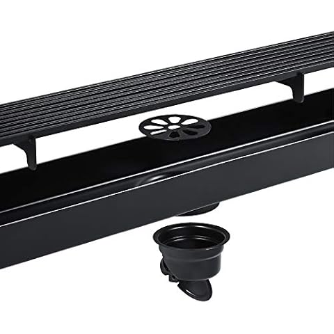 Linear Shower Drain 304 Stainless Steel Deodorizer Linear Shower Floor Drain Black Rectangle Shower Waste Drain with Removable Cover Grid Grate for Bathroom Hotel (600 × 70mm) Cover