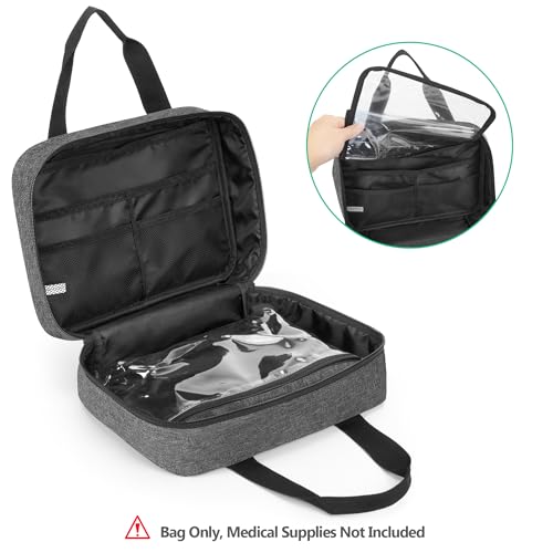 Image of CURMIO Empty First Aid Kits Case, Portable Emergency Kit Organizer, Gray | Medical Bag for Emergency Supplies and Pill Bottles, Large Capacity, for Hiking, Camping, Car, Travel, Home and Outdoor