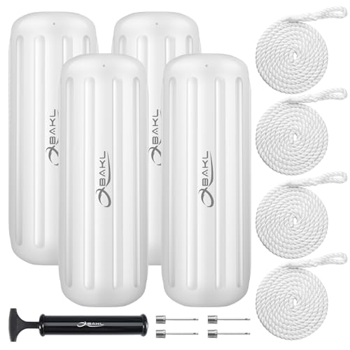 OBAKL Boat Fenders 4 Pack 10 x 28 Inches Ribbed Center Hole Boat Fenders Bumpers for Docking, Comes...