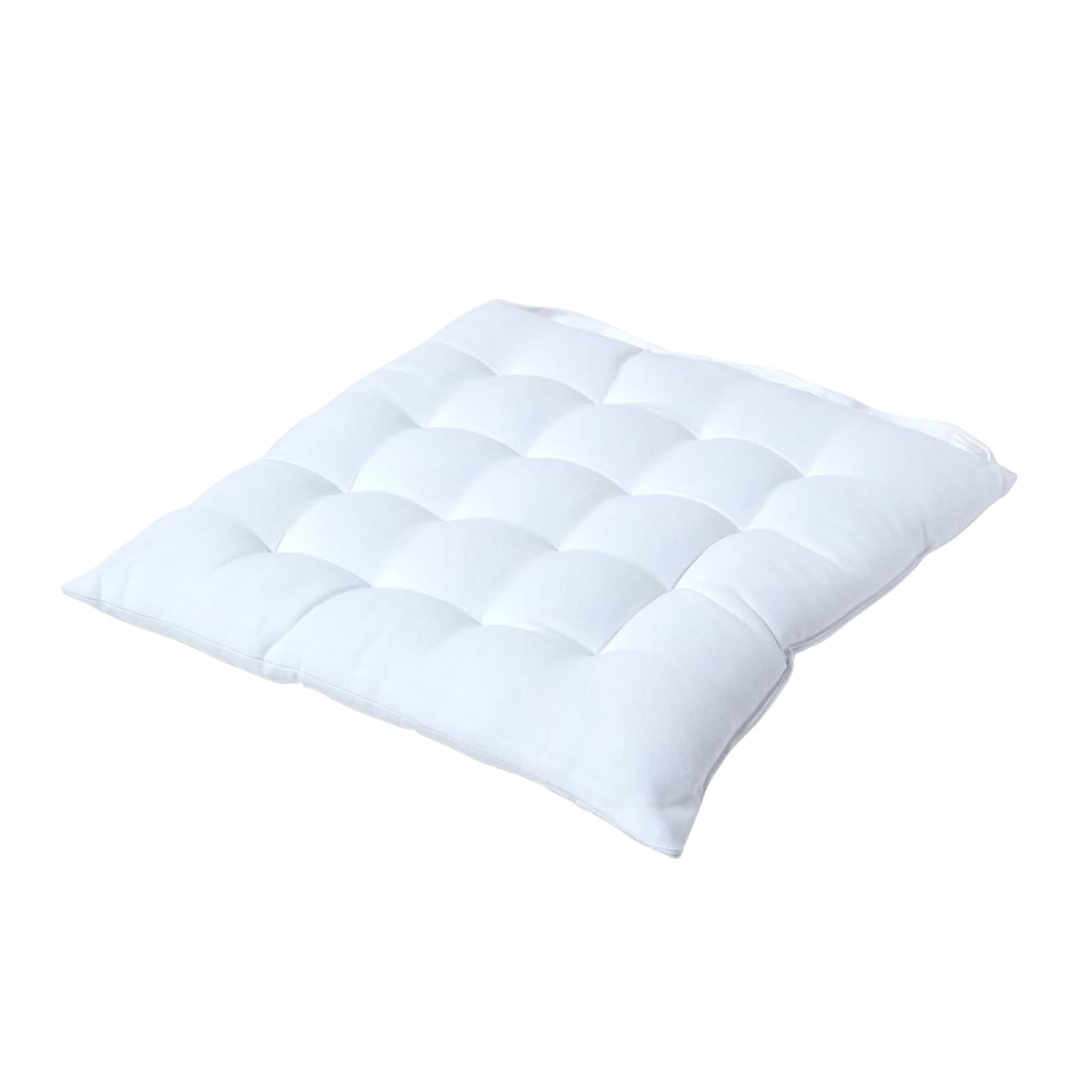 HOMESCAPES Seat Pad White 40 x 40 cm Indoor Garden Dining Chair Cushion with a Button Tie Handle to fix to Chair 100% Cotton Well Filled Easy Care Washable At Home โ image 1