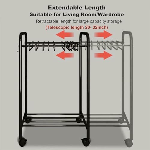 Telescopic Pants Hanger with Wheels, Adjustable Floor Stand for Space-Saving Closet Organization, Multi-Functional Trouser Display