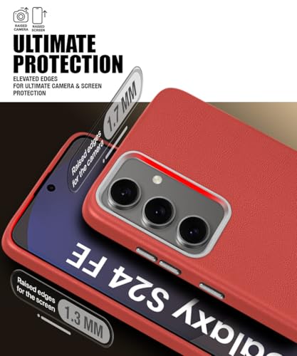 Image of WOW IMAGINE Back Cover for Samsung Galaxy S24 FE 5G | Shockproof Tough Leather Texture Hard Mobile Case | Ultra Slim Non-Slip Grip | Inner Velvet Fabric | Metal Camera Ring - Crimson Red
