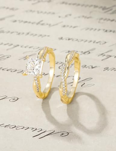 Image of Mameloly 2ct Wedding Band for Women Princess Cut Bridal Ring Sets Cubic Zirconia Promise Engagement Rings Twisting Infinity Pave Set Size 4-12