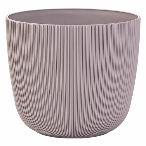 Engelland - 1 x Blumentopf mit Drainagesystem, Flieder/Violett, Rillenoptik, Pflanz-Topf, Kübel, modern, widerstandsfähig, rund, wetterfest, Kunststoff, Ø 34 cm, 20 Liter