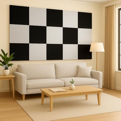 Image of MMT Acoustix Premium Felt Acoustic Panels for Offices, Bedrooms & Studios | Sustainable PET Felt Panels for Echo Reduction & Sound Absorption | 1x1 Ft, 9mm Thick | Chess Exceptional - Pack of 16