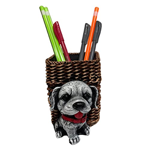 Image of AUGEN Pen Stand Decorative Hand Painted Puppy, Dog Design Stationery Holder | Gift Item | Table Top Decor (1032)