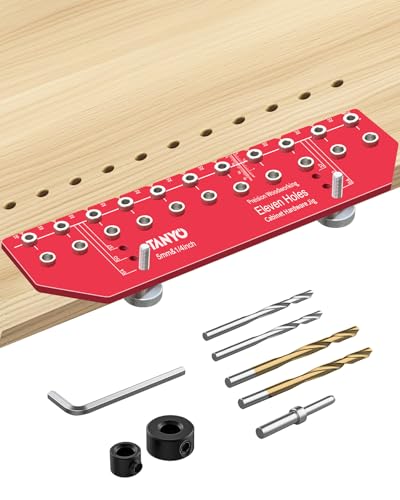 TANYO 11-Hole Shelf Pin Jig 1/4 & 5mm Drill Bits Cabinet Hardware