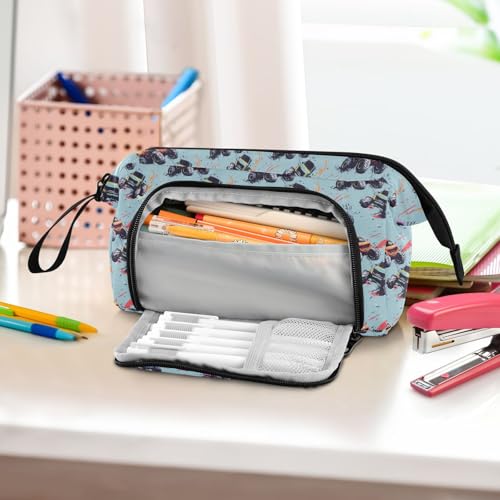 Image of Monster Truck Fish Mouth Pencil Bag with Mesh Pocket & Elastic Slots High-Capacity Organizer for Pens Stationery Makeup Travel & School Essentials