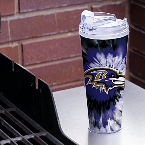 Image of Rico Industries NFL Football Glitter 24oz Acrylic Glitter Tumbler with Hinged Lid, Officially Licensed Double Wall Tumbler with Straw