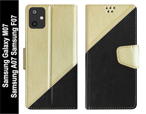 Image of SBMS Flip Cover for Samsung Galaxy M07 / Samsung A07 / Samsung F07 Back Cover Case with Magnatic Closure | Inbuilt Stand | Card & Money Pocket for Samsung A07 (MultiBlack)