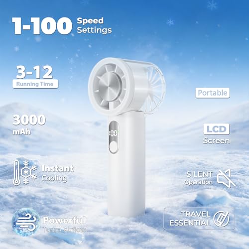 Portable Handheld Small Turbo Fan with Ice Cooling, White | 5 Gear Strong Airflow, LED Display, 3000mAh Rechargeable Battery, 20000 RPM Powerful, Up to 12 Hrs,for Travel,Outdoor, Makeup — view 5