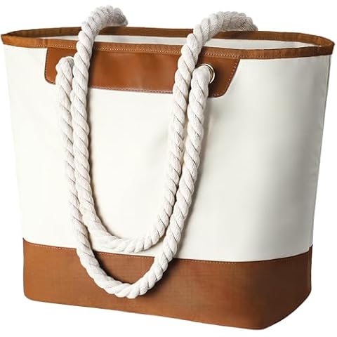 Aphlos Beach Bag for Women, Large Waterproof Beach Tote Bag with Zipper and Pouch, Multiple Pockets & Elastic Bottle Band, Classic Color Soft-Strap Shoulder Bag for Beach, Gym, Travel, Work Cover