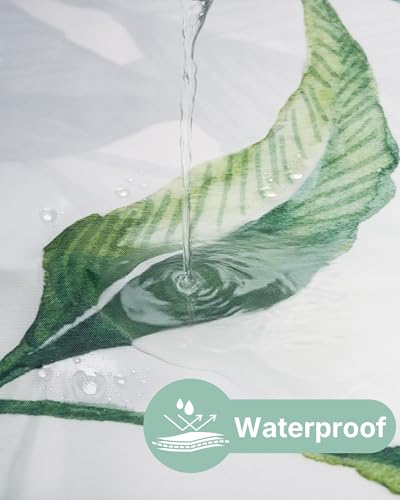 Feagar Duschvorhang 180x200 – Grünem Blätterdesign, Wasserdicht, Anti Schimmel, Schnell Trocknend – Waschbar, aus Polyester für Duschvorhang Badewanne & Dusche, mit 12 Ringen