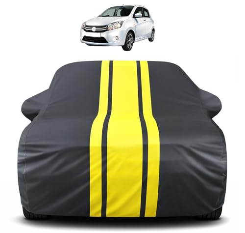 Image of Auto Hub Car Cover Compatible with Maruti Celerio with Mirror Pocket, Soft Cotton Lining, Celerio Car Cover Waterproof - Yellow-Black