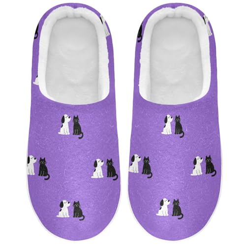 Soft Cute Dog Cat Purple House Slippers for Woman Men,Fuzzy Slippers Cozy Memory Foam House Shoes Gifts for Women Men Size 14/15 2302172