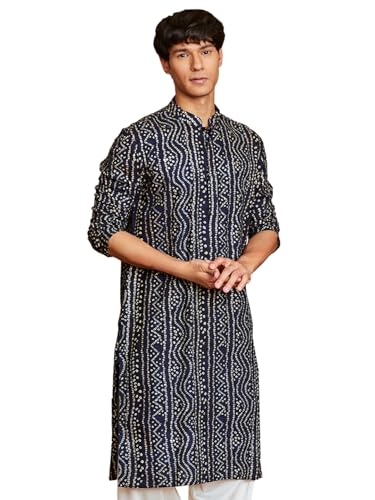 Image of VASTRAMAY Men's Cotton Bandhani Printed Kurta - Stylish Ethnic Wear for Festive & Occasions