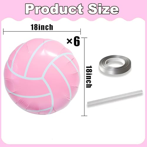Image of 6pcs 18 inch Pink Volleyball Balloons Volley Ball Balloon Girl Sports Balloons for Volleyball Birthday Party Decoration Volleyballs Baby Shower Girl Sports Theme Party Senior Night Party Decor Supplies