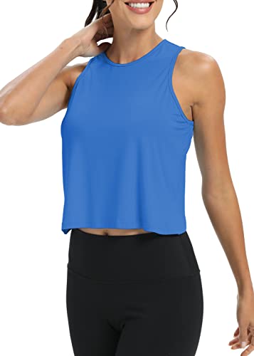 Image of Mippo Workout Tops for Women Cropped Open Back Sleeveless Tank Tops Athletic Gym Yoga Shirts Loose Fit