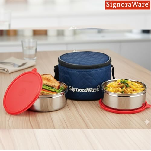 Image of SignoraWare Big Meal Stainless Steel Container Set | Airtight & Leakproof | Durable & Rust-Free | Ideal for Office, School, Home & Outdoor Use (800ml+800ml | Set of 2 | Red)