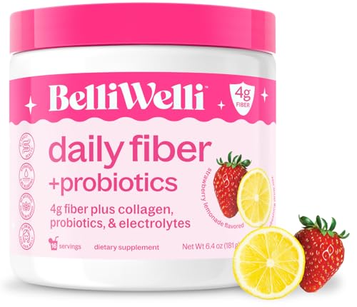BelliWelli Fiber Supplement for Women & Men Premium Daily Fiber Powder from Organic Acacia with Added Collagen Electrolytes & Probiotics No Bloat Constipation & Gut Health Support(Strawberry Lemonade)